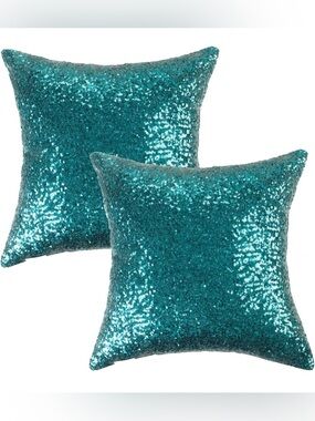 Teal Sequin Decorative Throw Pillow Cases - Set of 2